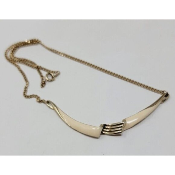 Vintage Gold tone and White enamel Choker Necklace - Picture 1 of 4
